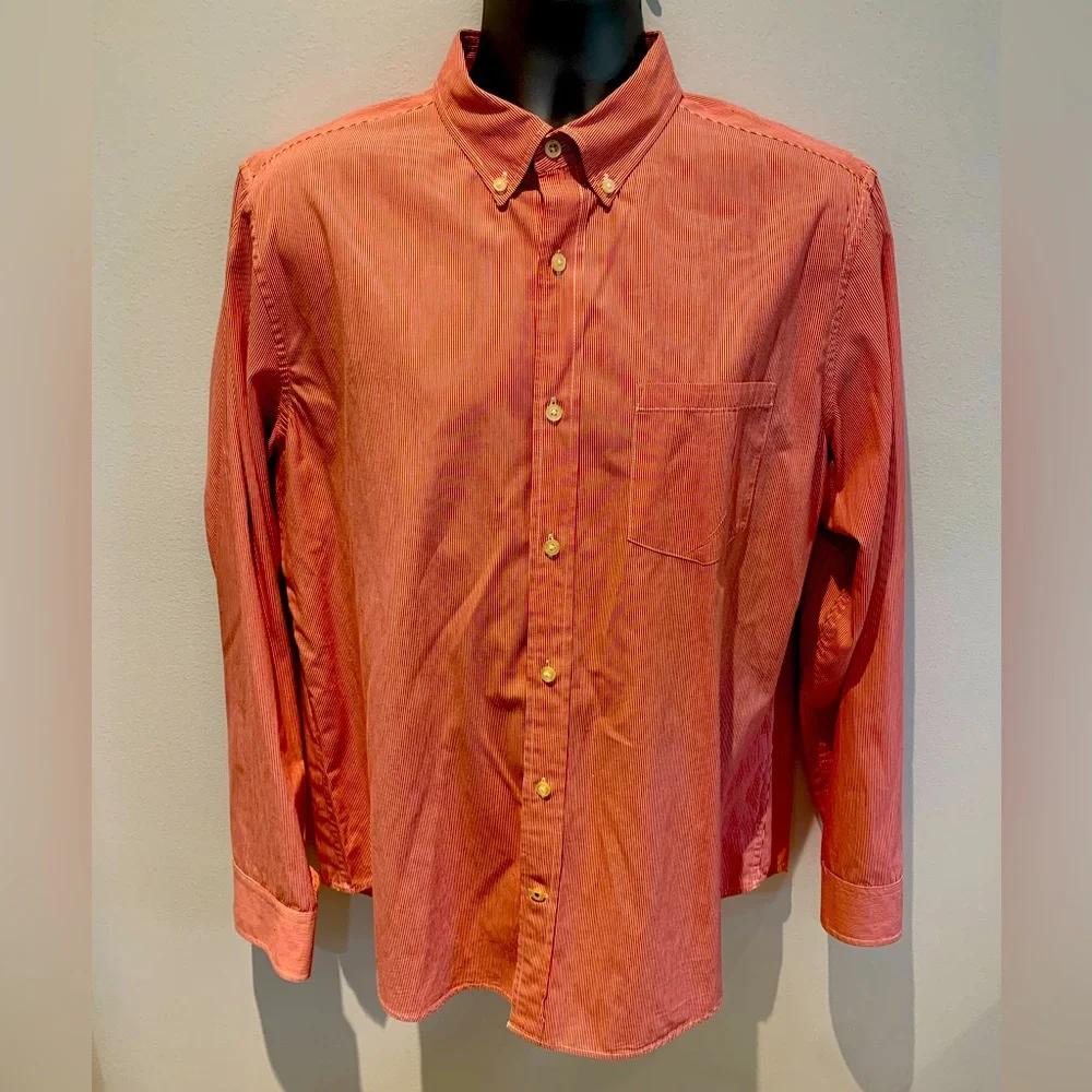 Red Strip Banana Republic Men Sz L Camden Fit‎ Custom078 Wash Shirt Button down